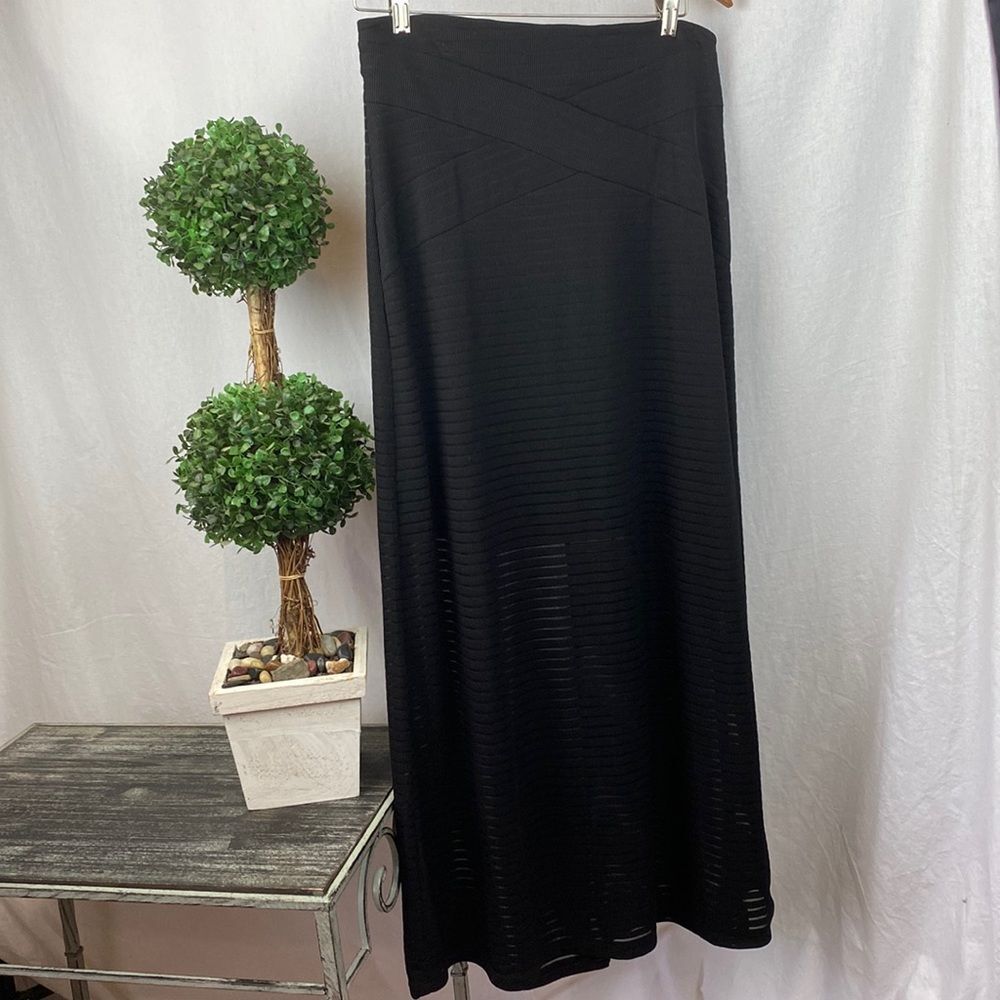 Ice Black Sheer Long Striped Maxi Skirt M - Picture 2 of 9
